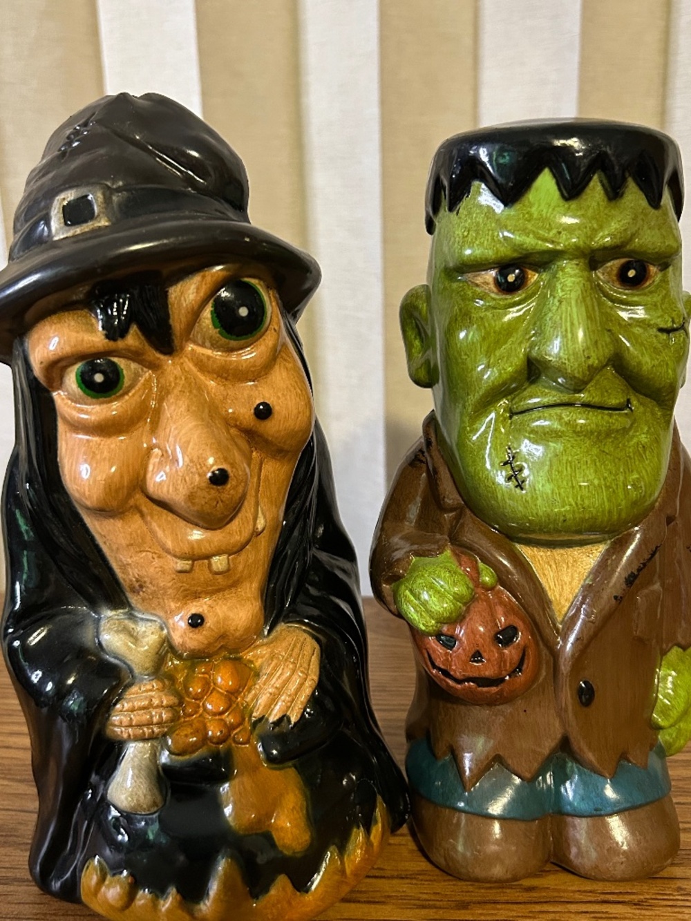 *VTG* Dynagood Blow Molds Witch & Frankenstein Figurines Set of 2, 8" 2001